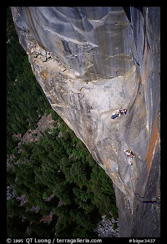 Waiting at Guano ledge. Leaning Tower, Yosemite, California (color)