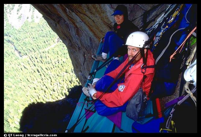 After more night climbing, we try to get some rest. Leaning Tower, Yosemite, California (color)