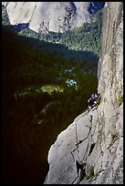 Above Tapir ledge, the route is no longer steep. Washington Column, Yosemite, California ( color)