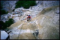 Climbing to Anchorage ledge. Washington Column, Yosemite, California