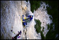 Belaying from Anchorage ledge. Washington Column, Yosemite, California