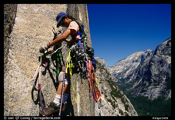 Leading the long 6th pitch. Washington Column, Yosemite, California (color)