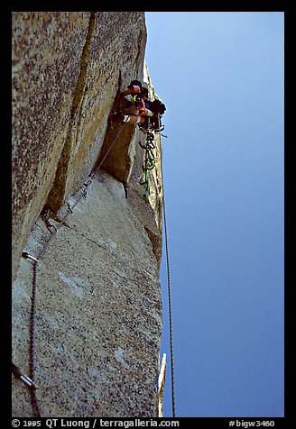 Leading the long 6th pitch. Washington Column, Yosemite, California (color)