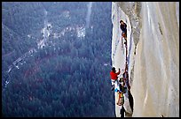 Tom McMillan leaves the belay on the last pitch. El Capitan, Yosemite, California ( color)