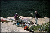 Sorting the gear at the top of the wall. El Capitan, Yosemite, California (color)