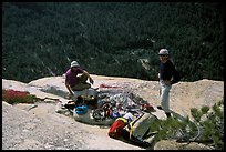 Sorting the gear at the top of the wall. El Capitan, Yosemite, California