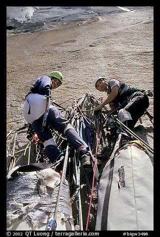 Crowded belay. El Capitan, Yosemite, California