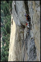 Valerio Folco leads the long and complex crux pitch, taking more than half a day. El Capitan, Yosemite, California