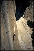 Ascending a fixed rope on  Mescalito, El Capitan. Yosemite, California (color)