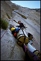 Valerio Folco belaying Tom McMillan. El Capitan, Yosemite, California ( color)