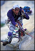 Valerio Folco ascending the rope. El Capitan, Yosemite, California ( color)