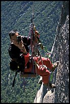 Climbing photographer at work. Yosemite, California ( color)