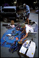 Climbers sort gear for a big-wall climb on the camp 4 parking lot. Yosemite, California ( color)