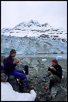 Eating breakfast in front of Lamplugh Glacier. Glacier Bay National Park, Alaska