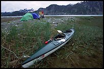 Camp on the flats near McBride Glacier with kayak parked nearby. Glacier Bay National Park, Alaska ( color)