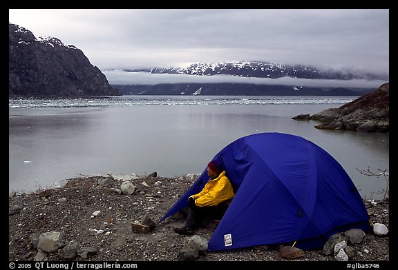 Camp on an outcrop overlooking the East Arm. Glacier Bay National Park, Alaska