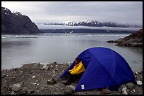 Camp on an outcrop overlooking the East Arm. Glacier Bay National Park, Alaska (color)