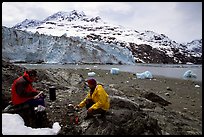 Eating in front of Lamplugh Glacier. Glacier Bay National Park, Alaska