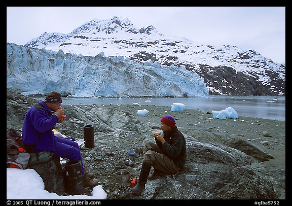 Eating in front of Lamplugh Glacier. Glacier Bay National Park, Alaska (color)