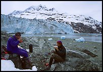 Eating in front of Lamplugh Glacier. Glacier Bay National Park, Alaska (color)