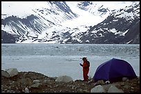 Camper, tent, and East Arm. Glacier Bay National Park, Alaska