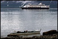 Kayak and cruise ship, East arm. Glacier Bay National Park, Alaska