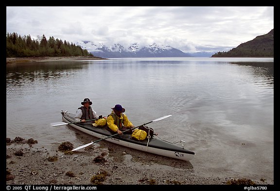 Kayakers land in Hugh Miller Inlet. Glacier Bay National Park, Alaska