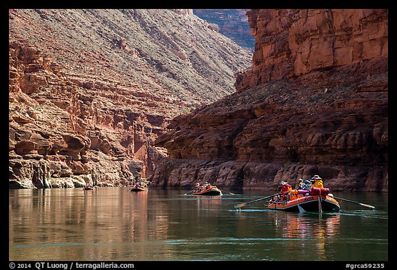 Water-level view of  rafts in Marble Canyon. Grand Canyon National Park, Arizona