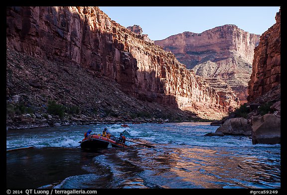 Raft dropping into rapids, Marble Canyon. Grand Canyon National Park, Arizona