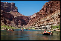 Rafts on placid stretch of Colorado River. Grand Canyon National Park, Arizona