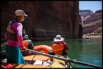On raft passing below redwall limestone cliff. Grand Canyon National Park, Arizona ( color)