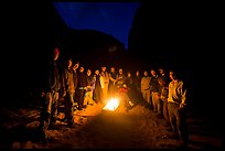 Group by campire at dusk. Grand Canyon National Park, Arizona