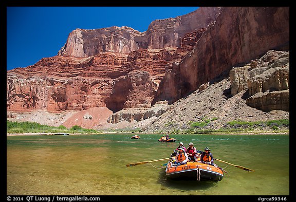 Rafts and Nankoweap cliffs. Grand Canyon National Park, Arizona (color)