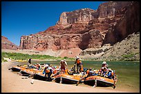 Rafts on beach below Nankoweap cliffs. Grand Canyon National Park, Arizona