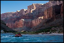 Raft below cliffs in the shade, Marble Canyon. Grand Canyon National Park, Arizona