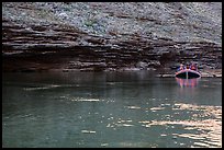 Raft next to Tapeats formation sandstone walls. Grand Canyon National Park, Arizona ( color)