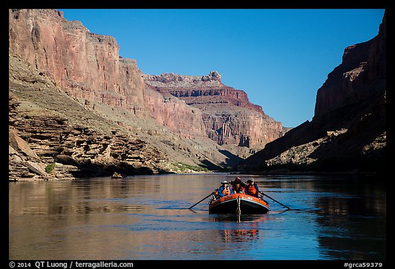 Raft in blue Colorado River. Grand Canyon National Park, Arizona (color)