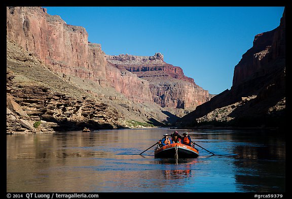 Raft in blue Colorado River. Grand Canyon National Park, Arizona