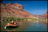 Rafts in colorful section of Grand Canyon. Grand Canyon National Park, Arizona