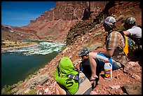 River runners spotting Hance Rapids. Grand Canyon National Park, Arizona ( color)