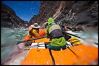 Water splash in rapid on oar-powered raft. Grand Canyon National Park, Arizona