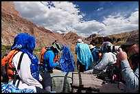 Rafters on a motorized raft wearing wet cloths for cooling down. Grand Canyon National Park, Arizona ( color)