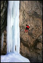 Rappeling from an ice climb in Rifle Canyon, Colorado. USA