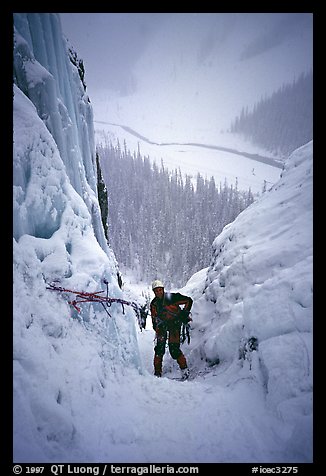 Rappeling down from Lower Weeping wall. Canada (color)