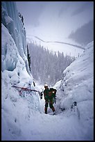 Rappeling down from Lower Weeping wall. Canada (color)