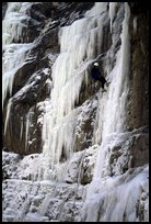 Rappeling from an ice climb in Provo Canyon, Utah. USA