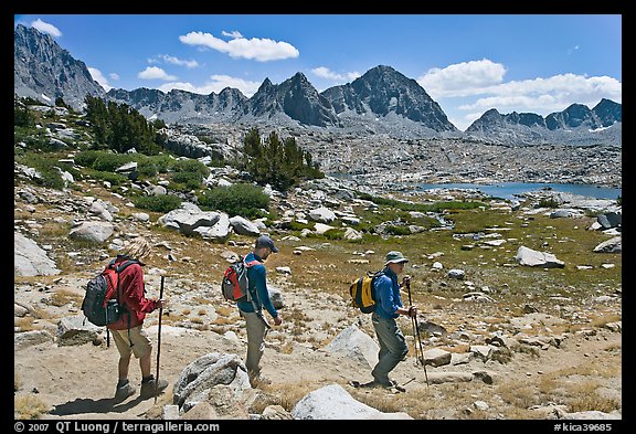 Hiking on trail, Dusy Basin. Kings Canyon National Park, California