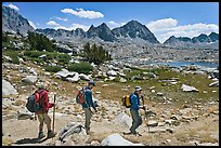 Hiking on trail, Dusy Basin. Kings Canyon National Park, California