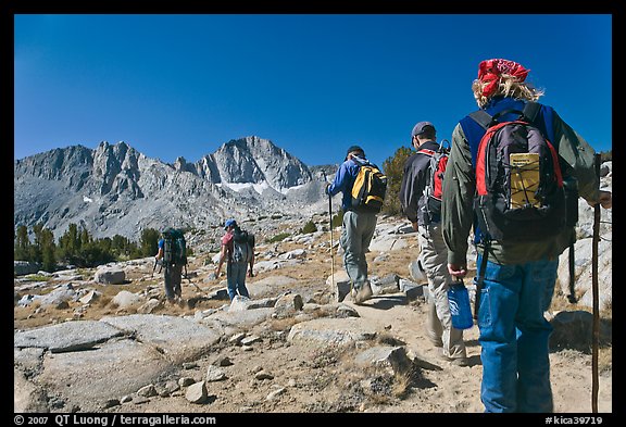 Close view of hikers, Dusy Basin. Kings Canyon National Park, California (color)