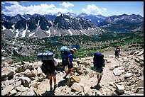 Backpackers below Kearsarge Pass. Kings Canyon National Park, California (color)